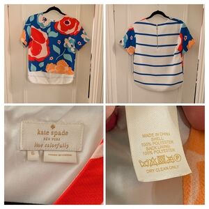 Kate Spade Blue And Coral Floral And Stripe Shirt, Womens 6